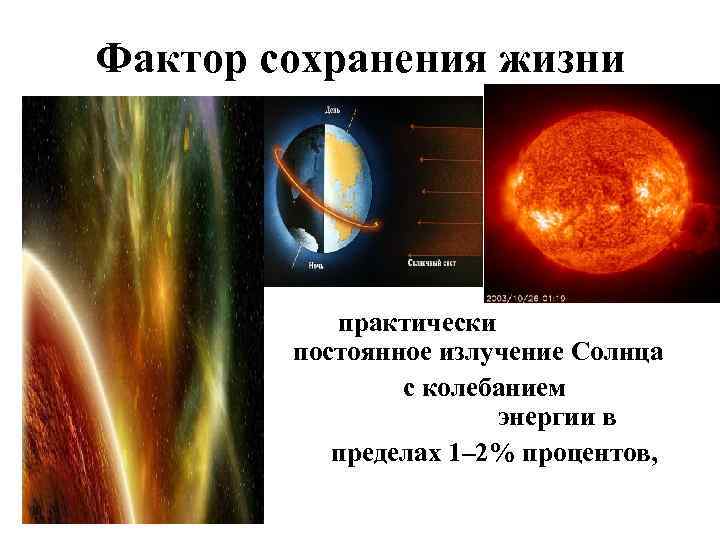 Фактор сохранения жизни практически постоянное излучение Солнца с колебанием энергии в пределах 1– 2%