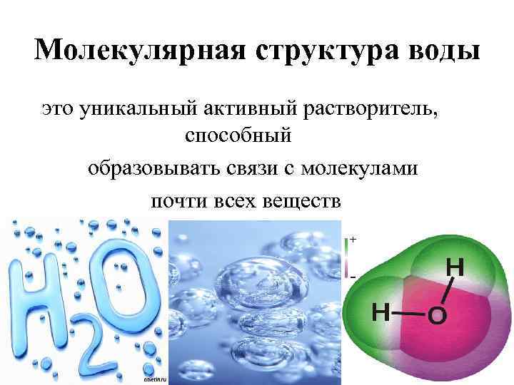 Молекулярная структура воды это уникальный активный растворитель, способный образовывать связи с молекулами почти всех