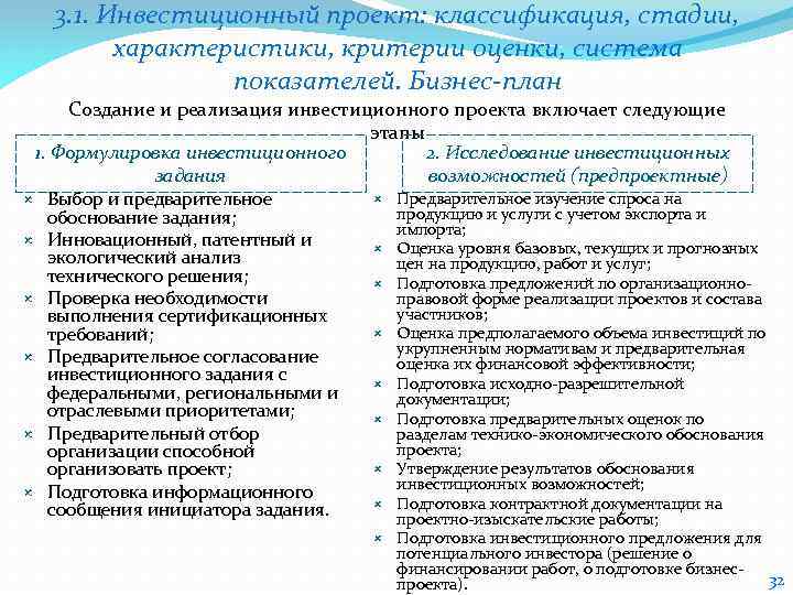 3. 1. Инвестиционный проект: классификация, стадии, характеристики, критерии оценки, система показателей. Бизнес-план Создание и