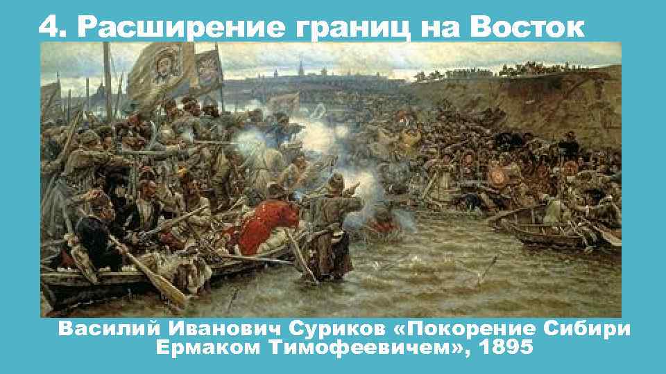 4. Расширение границ на Восток Василий Иванович Суриков «Покорение Сибири Ермаком Тимофеевичем» , 1895