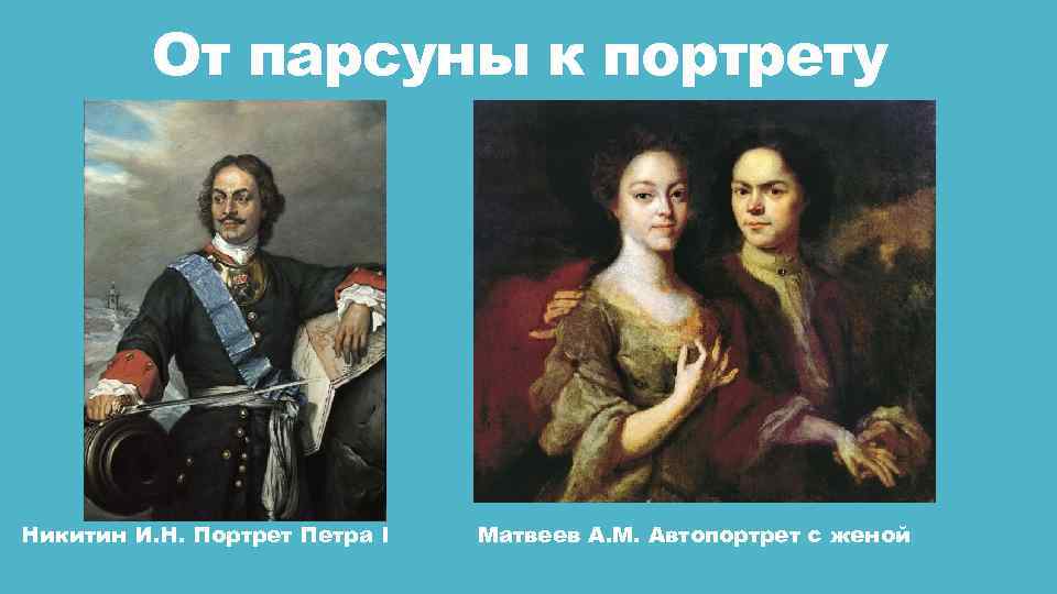 От парсуны к портрету Никитин И. Н. Портрет Петра I Матвеев А. М. Автопортрет