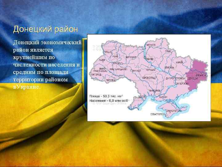 Донецкий район Донецкий экономический район является крупнейшим по численности населения и средним по площади