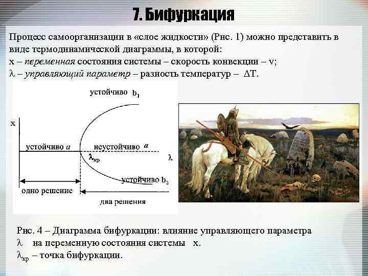 7. Бифуркация Процесс самоорганизации в «слое жидкости» (Рис. 1) можно представить в виде термодинамической