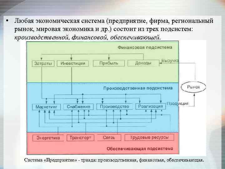  • Любая экономическая система (предприятие, фирма, региональный рынок, мировая экономика и др. )