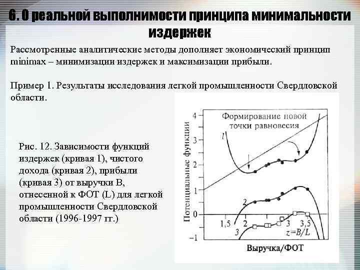 6. О реальной выполнимости принципа минимальности издержек Рассмотренные аналитические методы дополняет экономический принцип minimax