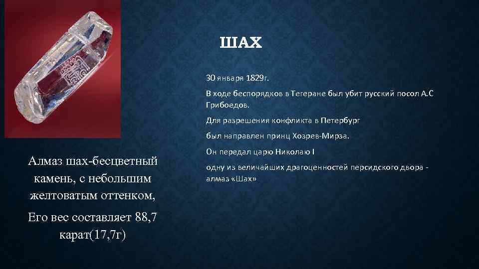 ШАХ 30 января 1829 г. В ходе беспорядков в Тегеране был убит русский посол