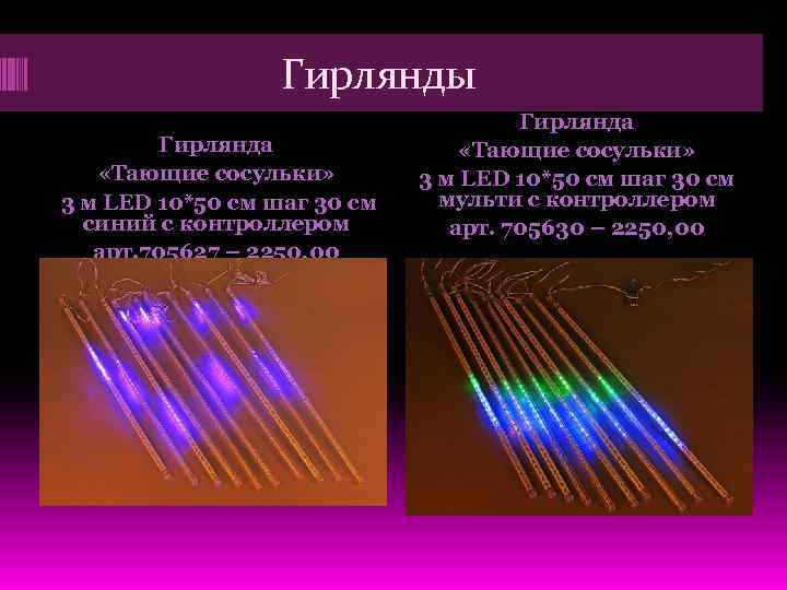 Гирлянды Гирлянда «Тающие сосульки» 3 м LED 10*50 см шаг 30 см синий с