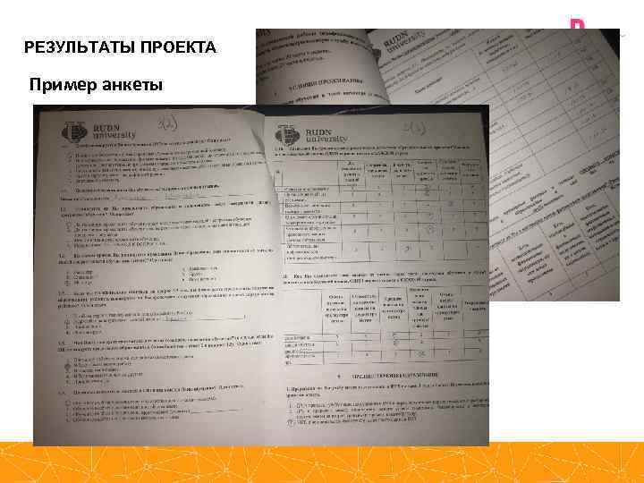 РЕЗУЛЬТАТЫ ПРОЕКТА Пример анкеты 