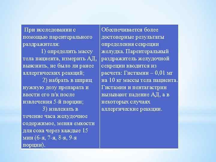 При исследовании с помощью парентерального раздражителя: 1) определить массу тела пациента, измерить АД, выяснить,