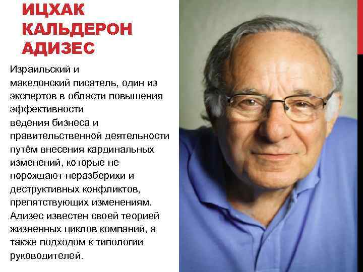 ИЦХАК КАЛЬДЕРОН АДИЗЕС Израильский и македонский писатель, один из экспертов в области повышения эффективности