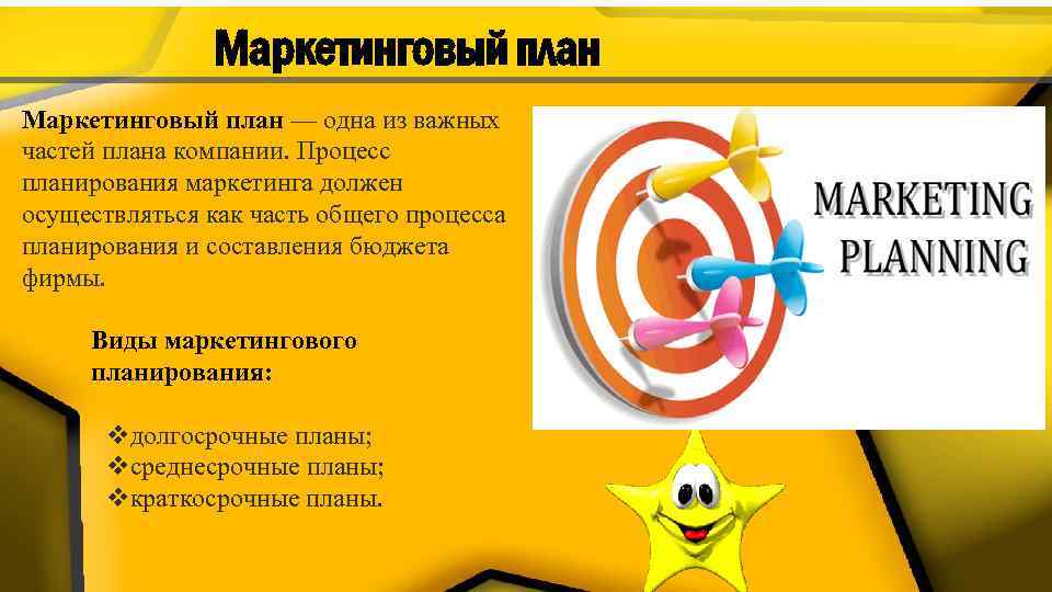 Маркетинговый план — одна из важных частей плана компании. Процесс планирования маркетинга должен осуществляться