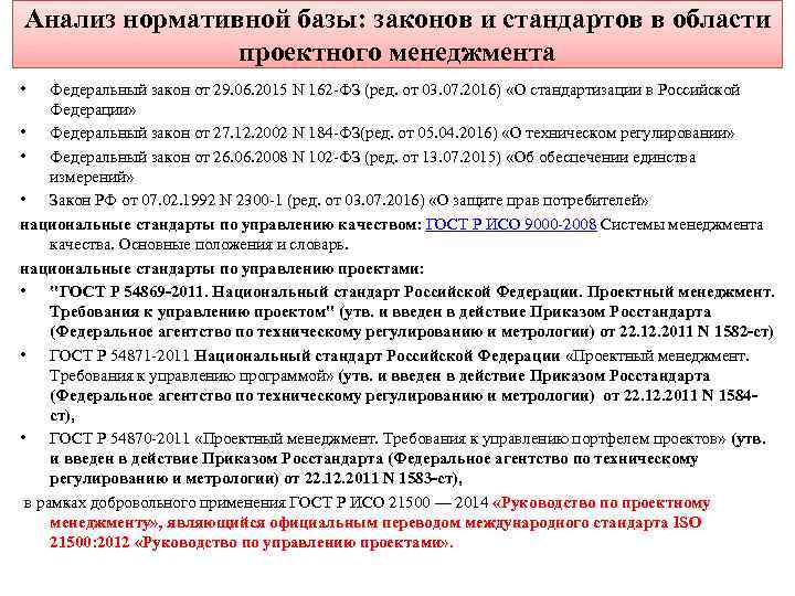 Анализ нормативной базы: законов и стандартов в области проектного менеджмента • Федеральный закон от