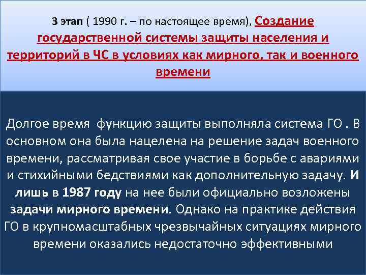 3 этап ( 1990 г. – по настоящее время), Создание государственной системы защиты населения