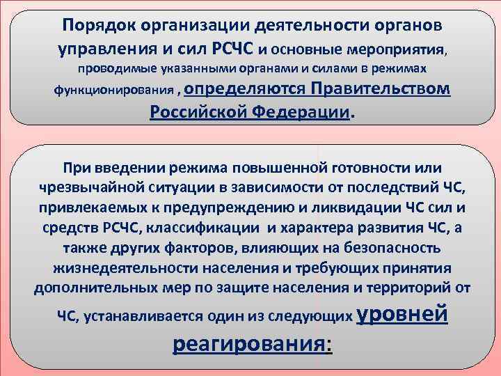 Порядок организации деятельности органов управления и сил РСЧС и основные мероприятия, проводимые указанными органами