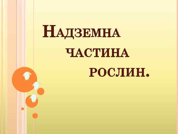 НАДЗЕМНА ЧАСТИНА РОСЛИН. 