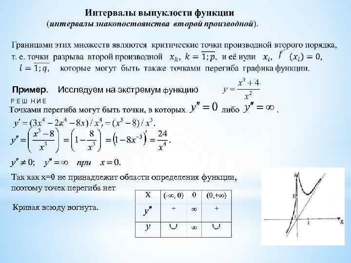 Решение исследования функции. Нахождение области определения функции, исследование функции. Исследование функции на выпуклость. Исследование функции на промежутке. Исследование функции на точки перегиба.