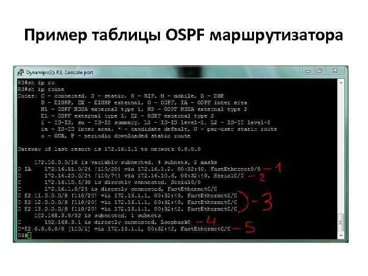 Пример таблицы OSPF маршрутизатора 