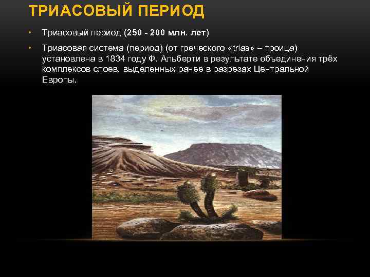 ТРИАСОВЫЙ ПЕРИОД • Триасовый период (250 - 200 млн. лет) • Триасовая система (период)