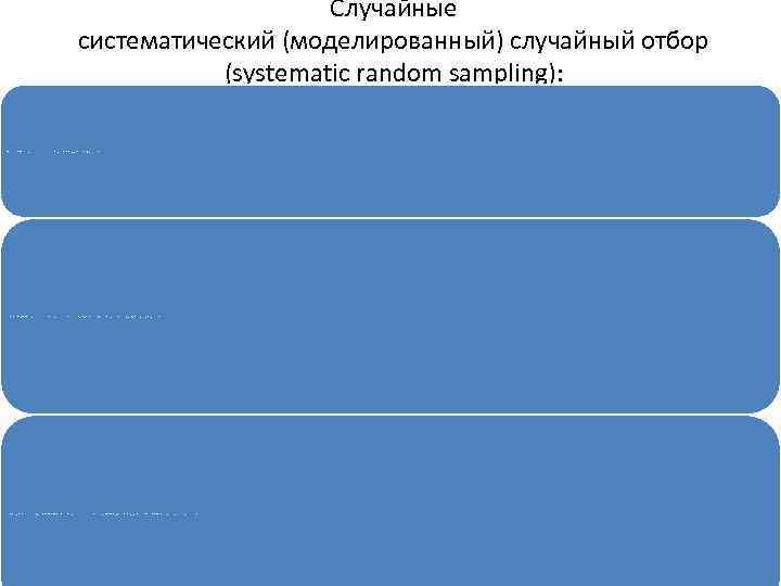 Случайные систематический (моделированный) случайный отбор (systematic random sampling): 1. механический способ (из общего списка