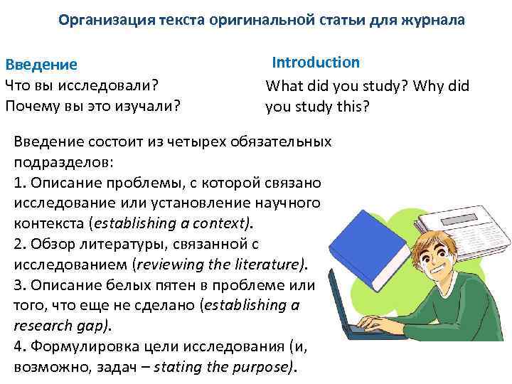 Организация текста оригинальной статьи для журнала Введение Что вы исследовали? Почему вы это изучали?