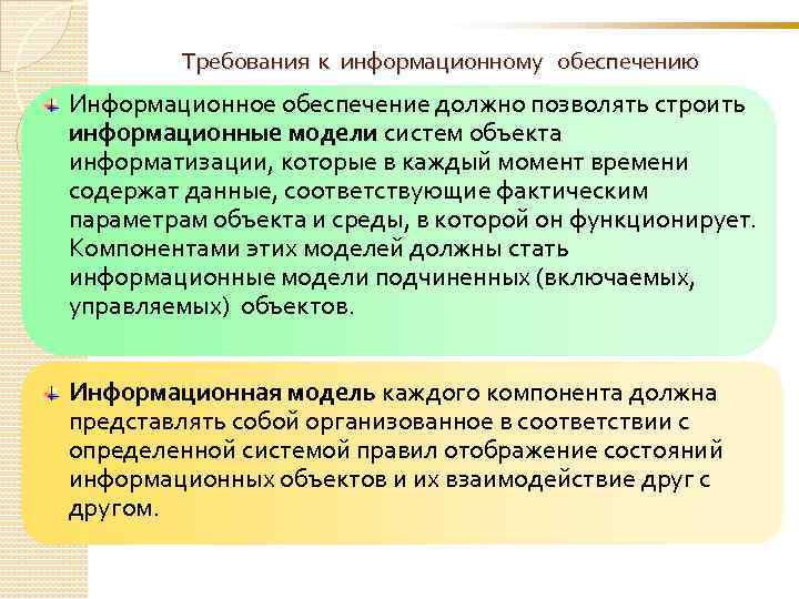  Требования к информационному обеспечению Информационное обеспечение должно позволять строить информационные модели систем объекта