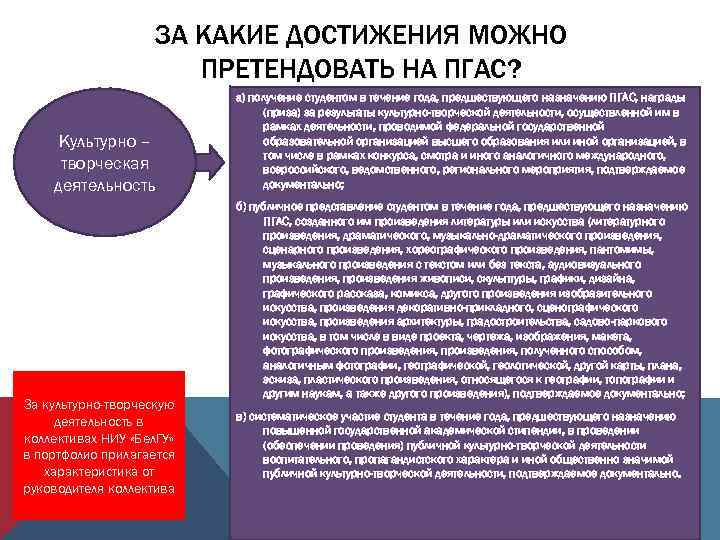 ЗА КАКИЕ ДОСТИЖЕНИЯ МОЖНО ПРЕТЕНДОВАТЬ НА ПГАС? а) получение студентом в течение года, предшествующего