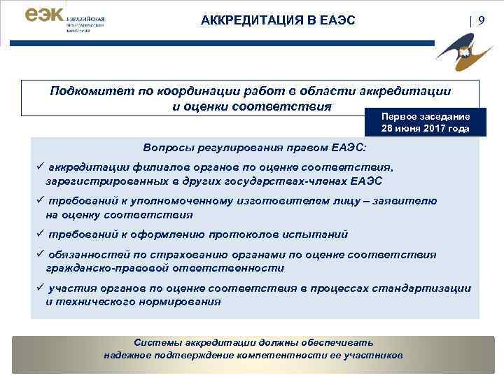 АККРЕДИТАЦИЯ В ЕАЭС | 9 Подкомитет по координации работ в области аккредитации и оценки