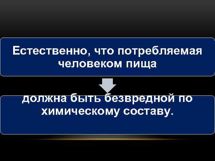 Естественно, что потребляемая человеком пища должна быть безвредной по химическому составу. 