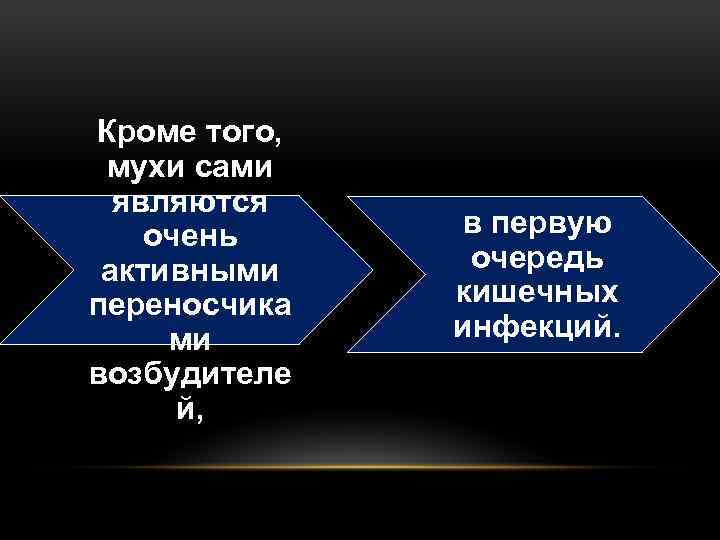 Кроме того, мухи сами являются очень активными переносчика ми возбудителе й, в первую очередь