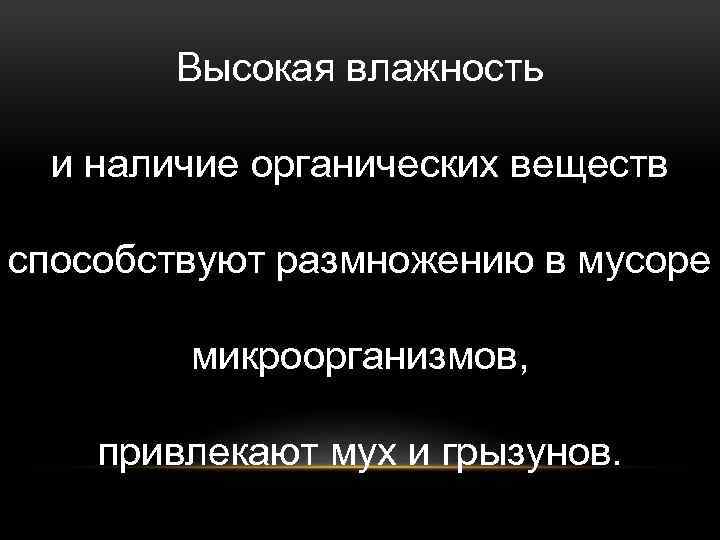 Высокая влажность и наличие органических веществ способствуют размножению в мусоре микроорганизмов, привлекают мух и