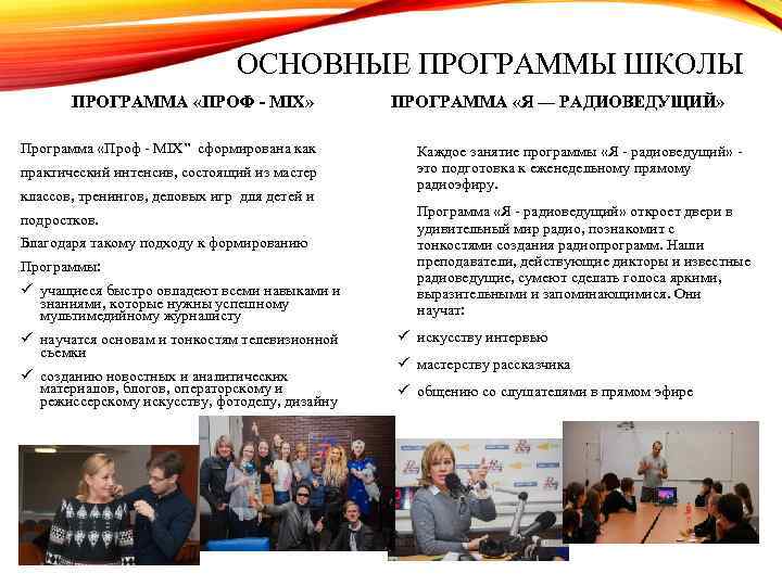 ОСНОВНЫЕ ПРОГРАММЫ ШКОЛЫ ПРОГРАММА «ПРОФ - MIX» Программа «Проф - MIX” сформирована как ПРОГРАММА