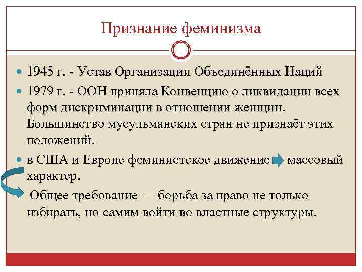 Признание феминизма 1945 г. - Устав Организации Объединённых Наций 1979 г. - ООН приняла