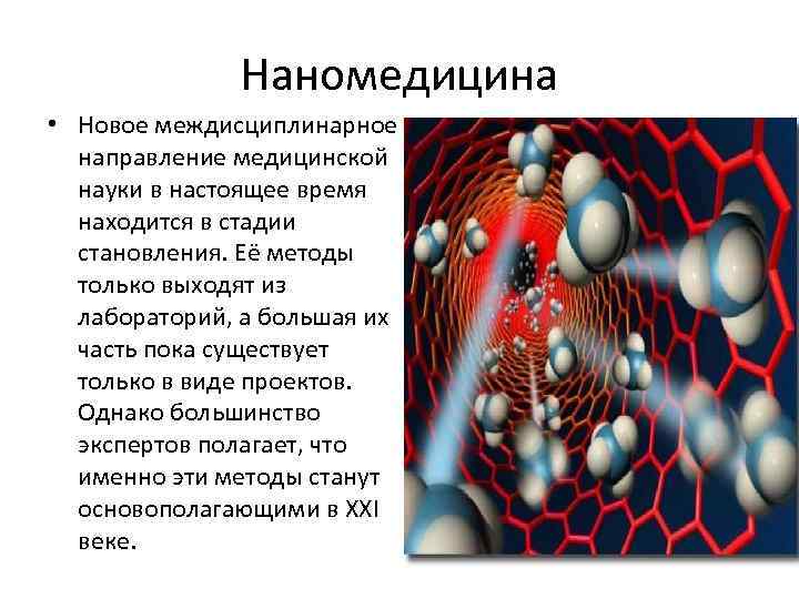 Наномедицина • Новое междисциплинарное направление медицинской науки в настоящее время находится в стадии становления.