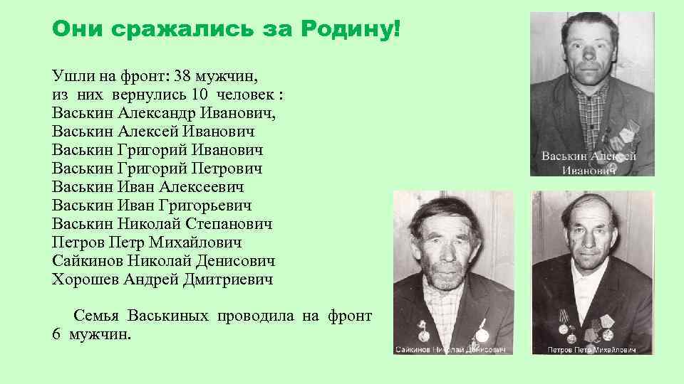 Они сражались за Родину! Ушли на фронт: 38 мужчин, из них вернулись 10 человек