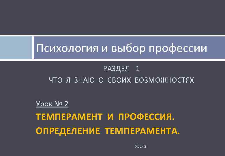 Психология и выбор профессии РАЗДЕЛ 1 ЧТО Я ЗНАЮ О СВОИХ ВОЗМОЖНОСТЯХ Урок №