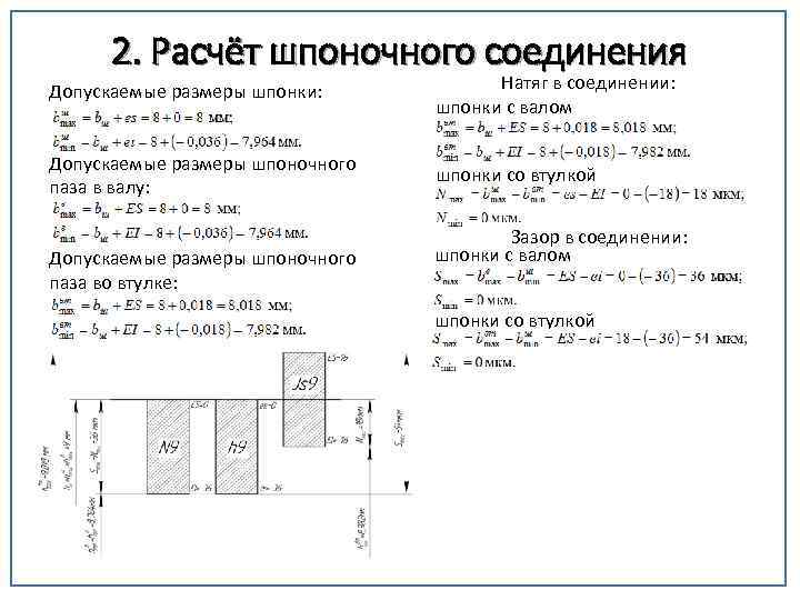 2. Расчёт шпоночного соединения Допускаемые размеры шпонки: Натяг в соединении: шпонки с валом Допускаемые