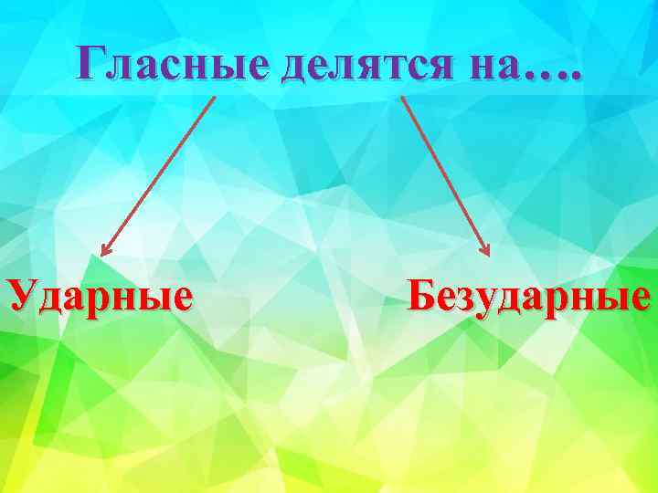 Гласные делятся на…. Ударные Безударные 