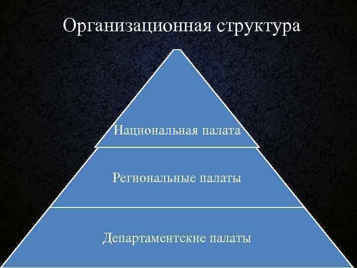 Организационная структура Национальная палата Региональные палаты Департаментские палаты 