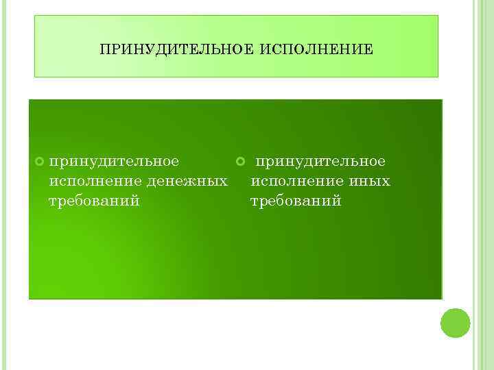 ПРИНУДИТЕЛЬНОЕ ИСПОЛНЕНИЕ принудительное исполнение денежных требований принудительное исполнение иных требований 