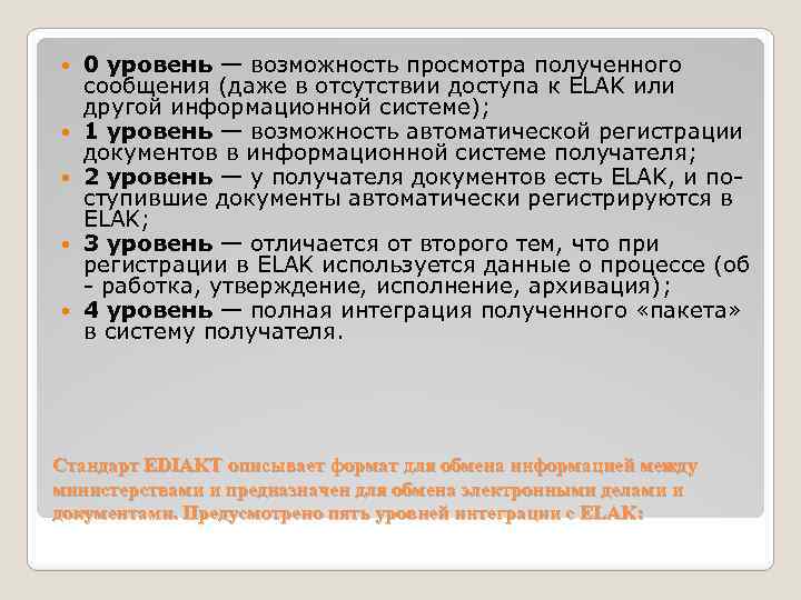  0 уровень — возможность просмотра полученного сообщения (даже в отсутствии доступа к ELAK