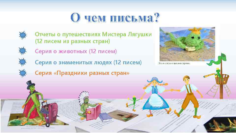 О чем письма? Отчеты о путешествиях Мистера Лягушки (12 писем из разных стран) Серия