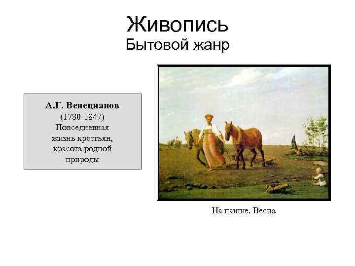 Живопись Бытовой жанр А. Г. Венецианов (1780 -1847) Повседневная жизнь крестьян, красота родной природы