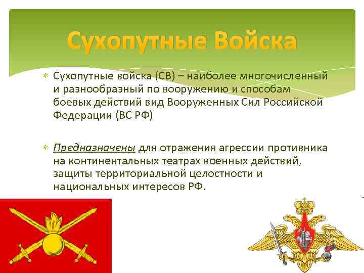 Состав сухопутных войск вооруженных сил российской федерации