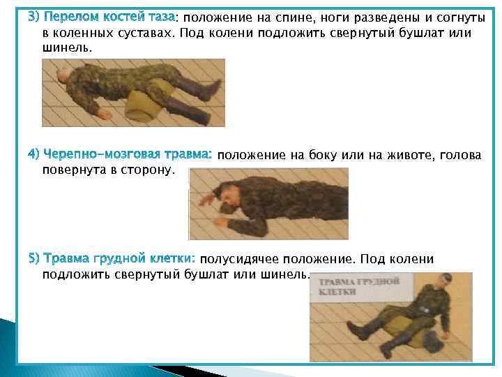 : положение на спине, ноги разведены и согнуты в коленных суставах. Под колени подложить