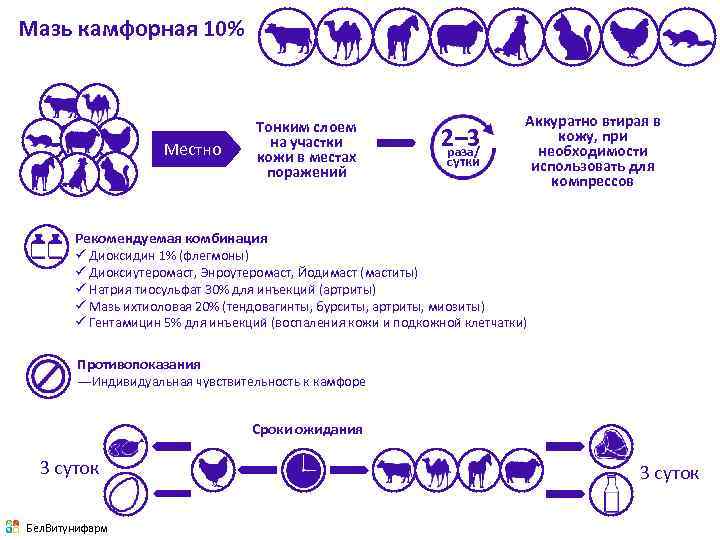 Мазь камфорная 10% Местно Тонким слоем на участки кожи в местах поражений 2– 3