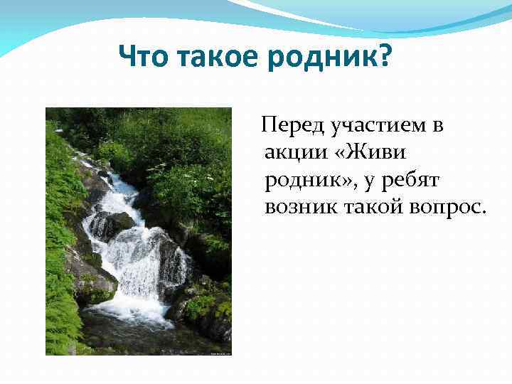 Что такое родник? Перед участием в акции «Живи родник» , у ребят возник такой