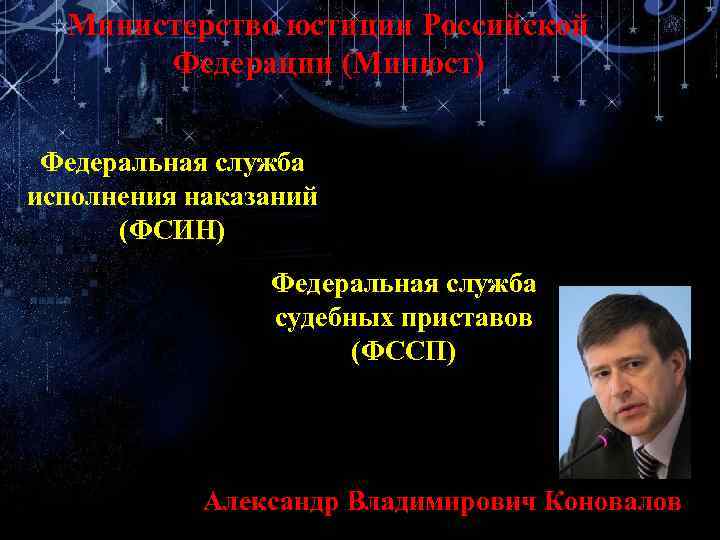 Министерство юстиции Российской Федерации (Минюст) Федеральная служба исполнения наказаний (ФСИН) Федеральная служба судебных приставов