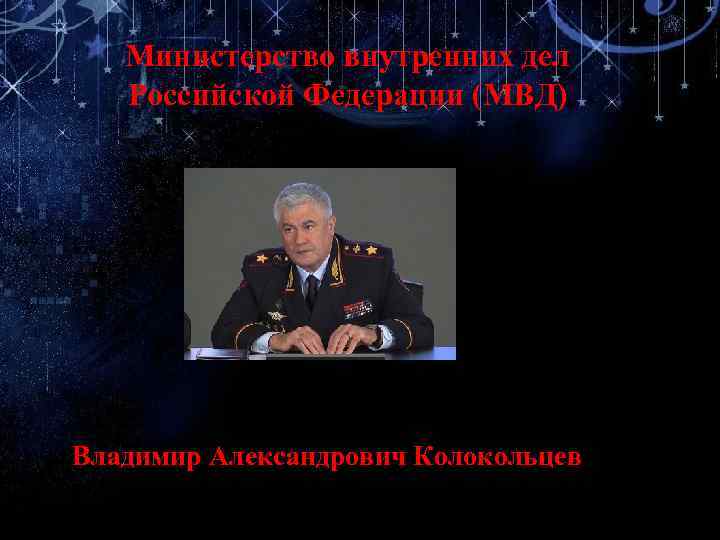 Министерство внутренних дел Российской Федерации (МВД) Владимир Александрович Колокольцев 