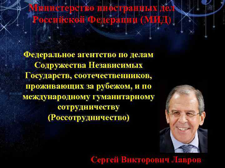 Министерство иностранных дел Российской Федерации (МИД) Федеральное агентство по делам Содружества Независимых Государств, соотечественников,