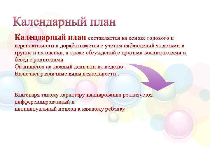 Календарный план составляется на основе годового и перспективного и дорабатывается с учетом наблюдений за